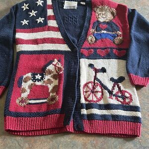 Marisa Christina Handknit Cardigan USA Patriotic All-American Medium Vintage